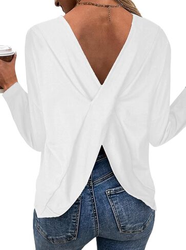 LilyCoco Women's Criss Cross Back Long Sleeve T Shirt Crewneck Open Back Tee Shirt in Saudi Arabia