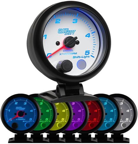 Glowshift White 7 Color 5000 دورة في الدقيقة مقياس الدوامات - ل 4 ، 6 ، 8 أسطوانات محركات ديزل - ضوء التحول المدمج على لوحة القيادة - الاتصال الهاتفي الأبيض - عدسة صافية - 3-3/4 "95 ملم in Saudi Arabia