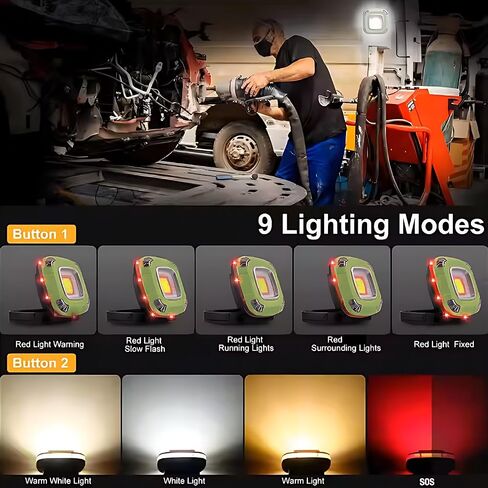 مصابيح عمل LED 2000 LM قابلة لإعادة الشحن، بنك طاقة 10,000 مللي أمبير في الساعة، ميكانيكي ضوء عمل مغناطيسي، IPX5 مقاوم للماء، 7 أوضاع إضاءة، أضواء عمل محمولة لإصلاح السيارات، مصباح يدوي، التخييم، الصيد، الإعصار in Kuwait