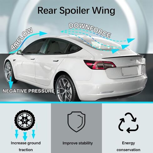 Model 3 Spoiler Lip - لامع ألياف الكربون اللامعة للرياضة الرياضية المفسدة الشفاه الخلفية الموفرة التوافق مع 2017-2023 Tesla Model 3 المفسد الخلفي in Saudi Arabia