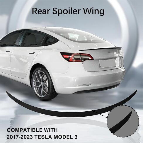 Model 3 Spoiler Lip - لامع ألياف الكربون اللامعة للرياضة الرياضية المفسدة الشفاه الخلفية الموفرة التوافق مع 2017-2023 Tesla Model 3 المفسد الخلفي in Saudi Arabia