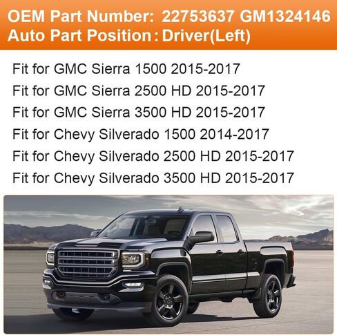 Senzeal Side Side Side Glass Dhated Mirror مع ضوء الإشارة للدوران لـ GMC Sierra 1500 2500HD 3500HD 2015-2017 CHEVY SILVERADO 3500HD 2500HD 1500 2014-2017 استبدال 22753637 GM1324146 (الجانب الأيسر) in Saudi Arabia