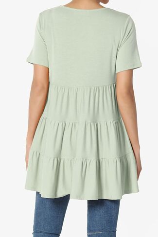TheMogan Women's Casual Cute Ruffle Babydoll T-Shirt – Soft Knit Short Sleeve Relaxed Tiered Tunic for Weekend in Kuwait