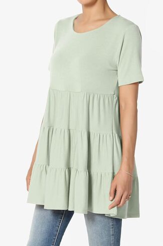 TheMogan Women's Casual Cute Ruffle Babydoll T-Shirt – Soft Knit Short Sleeve Relaxed Tiered Tunic for Weekend in Kuwait