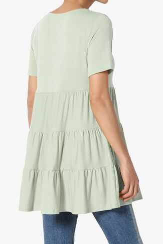 TheMogan Women's Casual Cute Ruffle Babydoll T-Shirt – Soft Knit Short Sleeve Relaxed Tiered Tunic for Weekend in Kuwait