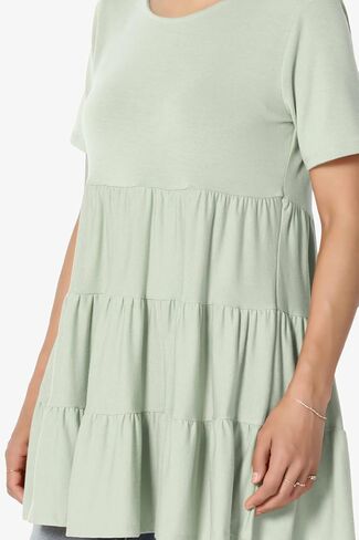 TheMogan Women's Casual Cute Ruffle Babydoll T-Shirt – Soft Knit Short Sleeve Relaxed Tiered Tunic for Weekend in Kuwait