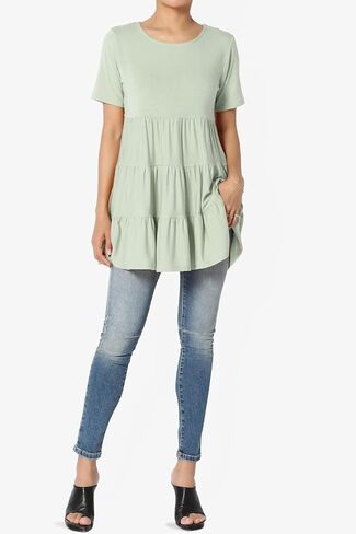 TheMogan Women's Casual Cute Ruffle Babydoll T-Shirt – Soft Knit Short Sleeve Relaxed Tiered Tunic for Weekend in Kuwait