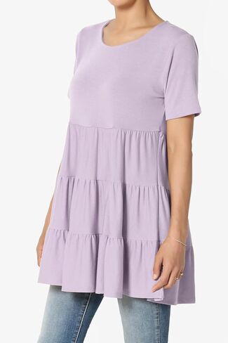 TheMogan Women's Casual Cute Ruffle Babydoll T-Shirt – Soft Knit Short Sleeve Relaxed Tiered Tunic for Weekend in Kuwait