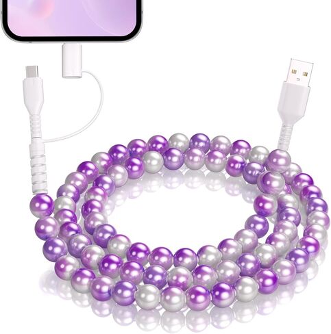 Coolden USB C Cable for iPhone Charger Cord 2 in 1 Multi Charging Cable Cute Beaded for Girls Women USB A to USB C to Phone Fast Charger Cable for iPhone 16 Pro Max,Galaxy S25 Ultra,iPad 10th Gen Pink in Kuwait