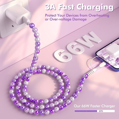 Coolden USB C Cable for iPhone Charger Cord 2 in 1 Multi Charging Cable Cute Beaded for Girls Women USB A to USB C to Phone Fast Charger Cable for iPhone 16 Pro Max,Galaxy S25 Ultra,iPad 10th Gen Pink in Kuwait