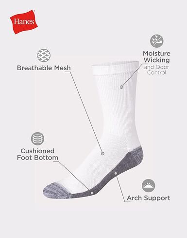 Hanes Mens Cushioned X-Temp Crew Socks 12-Pair Pair ، 6-12 ، Black in Saudi Arabia