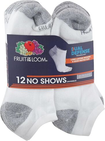 Fruit of the Loom Men's Dual Defense Low Cut Socks 12-Pair Pack, White in Saudi Arabia