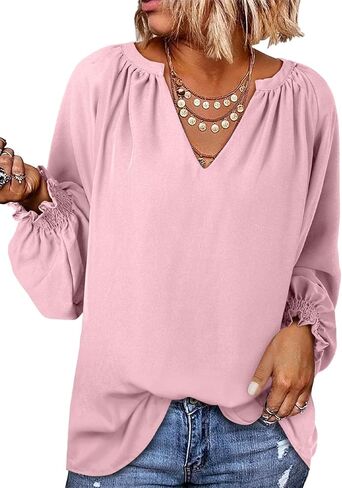 Dokotoo Womens Blouses Fashion Long Sleeve V Neck Casual Chiffon Shirts Tops Summer Outfits Clothes 2024 in Saudi Arabia