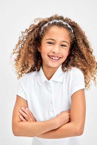 قميص بولو بيكيه بأكمام قصيرة مكشكش للفتيات من The Children's Place، أبيض، مقاس XX-Large (زائد) in Saudi Arabia