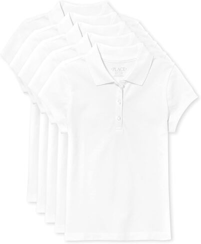 The Children's Place Girls' 5 Pack Short Sleeve Ruffle Pique Polo, Tidal, Large(Plus) in Saudi Arabia