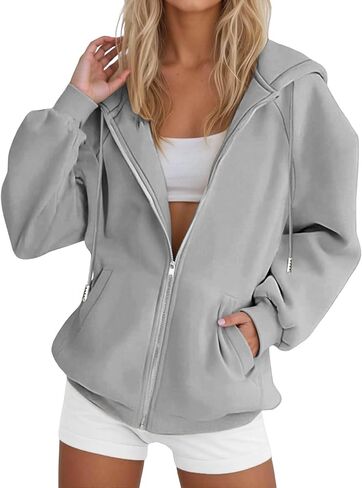 Hoodies for Women 2025 Fall Winter Fashion Zip Up Hooded Sweatshirts Oversized Long Sleeve Casual Comfy Y2k Jacket in Saudi Arabia