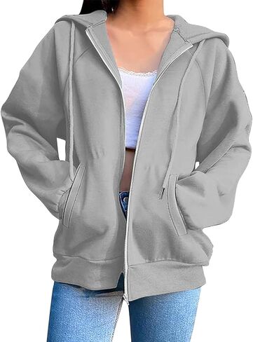 Hoodies for Women 2025 Fall Winter Fashion Zip Up Hooded Sweatshirts Oversized Long Sleeve Casual Comfy Y2k Jacket in Saudi Arabia