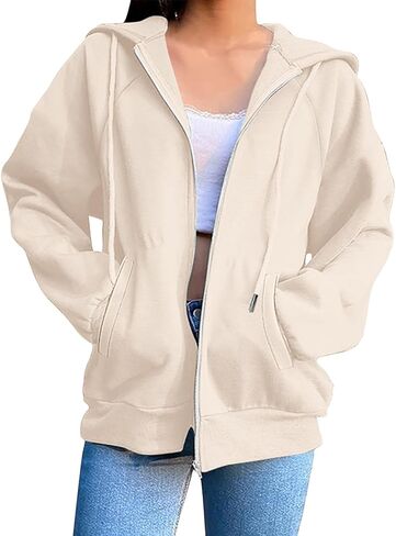 Hoodies for Women 2025 Fall Winter Fashion Zip Up Hooded Sweatshirts Oversized Long Sleeve Casual Comfy Y2k Jacket in Saudi Arabia