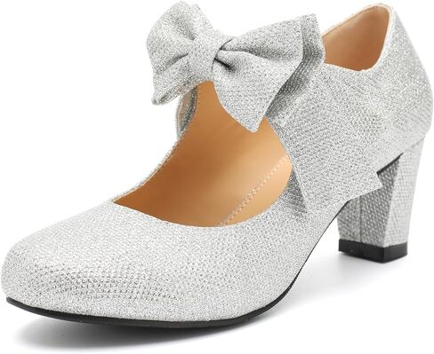 أعقاب القوس النسائية ماري جين بلوك مضخات كعب مكتنزة حول إصبع القدم مريح منخفض الكعب in Kuwait