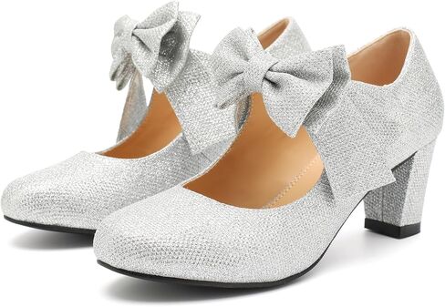 أعقاب القوس النسائية ماري جين بلوك مضخات كعب مكتنزة حول إصبع القدم مريح منخفض الكعب in Kuwait