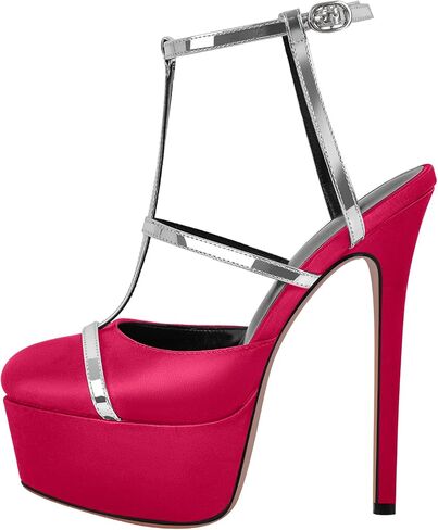 Women's Platform T Strap Closed Round Toe Stiletto High Heels Pumps in Saudi Arabia