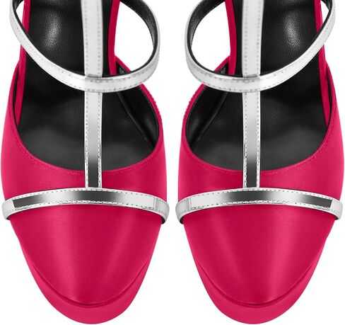 Women's Platform T Strap Closed Round Toe Stiletto High Heels Pumps in Saudi Arabia
