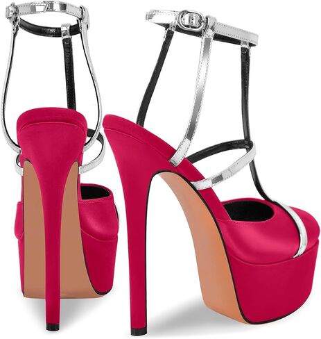 Women's Platform T Strap Closed Round Toe Stiletto High Heels Pumps in Saudi Arabia