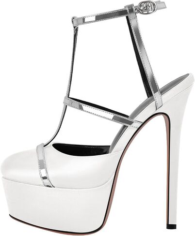 Women's Platform T Strap Closed Round Toe Stiletto High Heels Pumps in Saudi Arabia