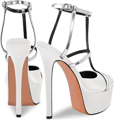 Women's Platform T Strap Closed Round Toe Stiletto High Heels Pumps in Saudi Arabia