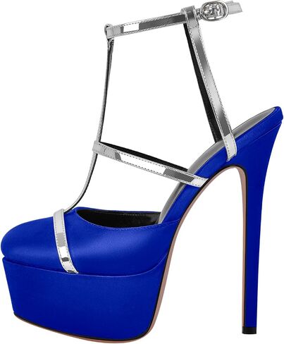 Women's Platform T Strap Closed Round Toe Stiletto High Heels Pumps in Saudi Arabia