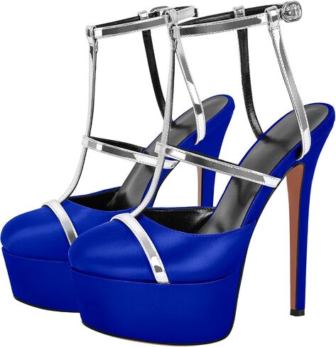 Women's Platform T Strap Closed Round Toe Stiletto High Heels Pumps in Saudi Arabia