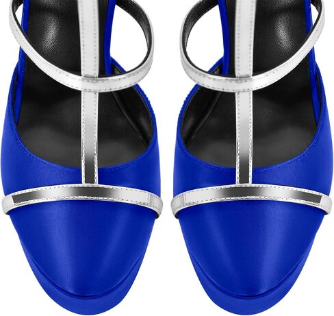Women's Platform T Strap Closed Round Toe Stiletto High Heels Pumps in Saudi Arabia