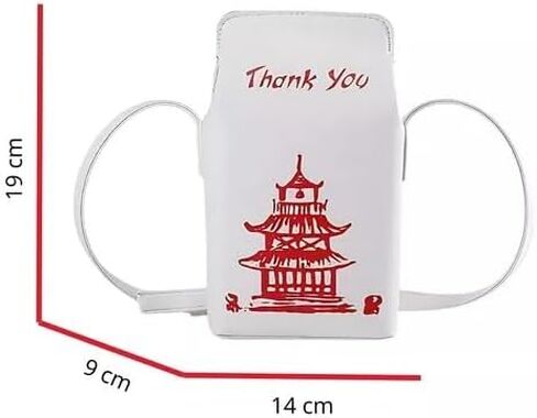 Chinese Pagoda Print Crossbody Bag, PU Leather Thank You Purse, Mini Takeout Box Style in Saudi Arabia