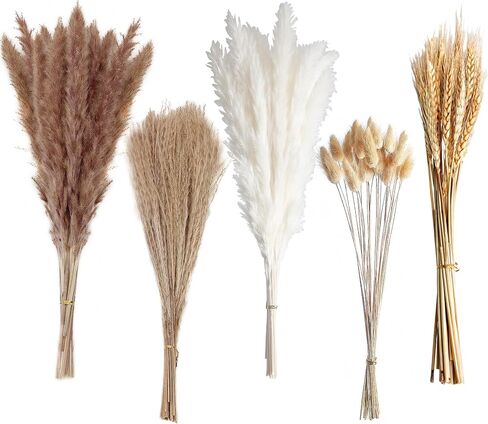 100 PCS Small Boho Pampas Grass, 17" Naturally Dried Pompas, Pampas Grass Decor for Wedding , Boho Party Decorations, Table Decor（Brown and White） in Saudi Arabia