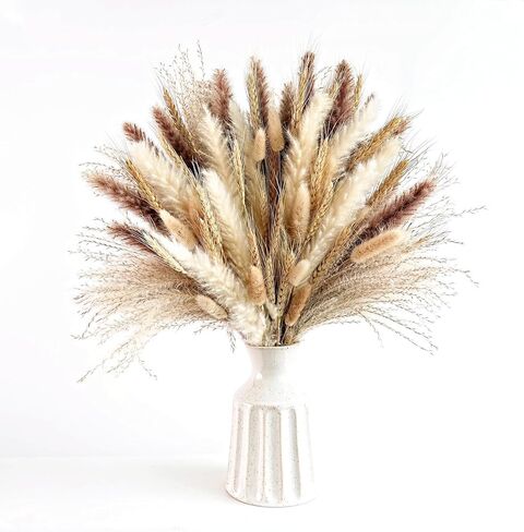 100 PCS Small Boho Pampas Grass, 17" Naturally Dried Pompas, Pampas Grass Decor for Wedding , Boho Party Decorations, Table Decor（Brown and White） in Saudi Arabia