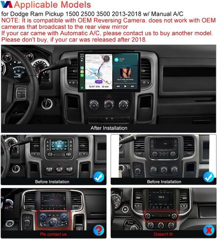 ASURE 9 بوصة Android Car Stereo Radio ترقية لـ Dodge Ram 1500 2500 3500 Pickup 2013-2018 Cars w / Manual AC، 4Core 2+32GB Car GPS Navigation Unit، 1280x800 Wireless Carplay Android Auto Dash Screen in Kuwait