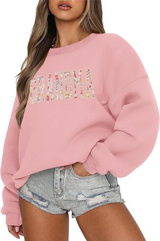 LOMON Oversized Sweatshirt for Women Long Sleeve Crewneck Sweatshirts Embroidery Pullover Sweater Graphic Fleece Tops in Saudi Arabia