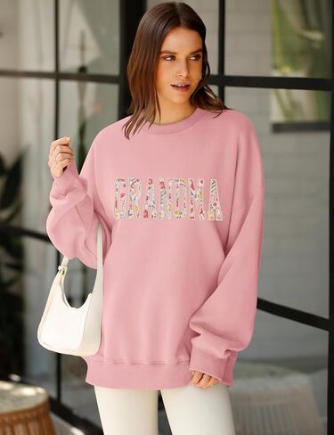 LOMON Oversized Sweatshirt for Women Long Sleeve Crewneck Sweatshirts Embroidery Pullover Sweater Graphic Fleece Tops in Saudi Arabia