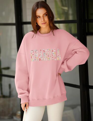 LOMON Oversized Sweatshirt for Women Long Sleeve Crewneck Sweatshirts Embroidery Pullover Sweater Graphic Fleece Tops in Saudi Arabia