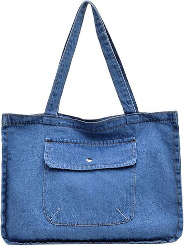 Blue Jean المحافظ للنساء ، حقيبة الدنيم ذات السعة الكبيرة الناعمة ، إغلاق السوستة العلوي ، حقيبة يد خفيفة الوزن للعمل على شاطئ السفر in Saudi Arabia