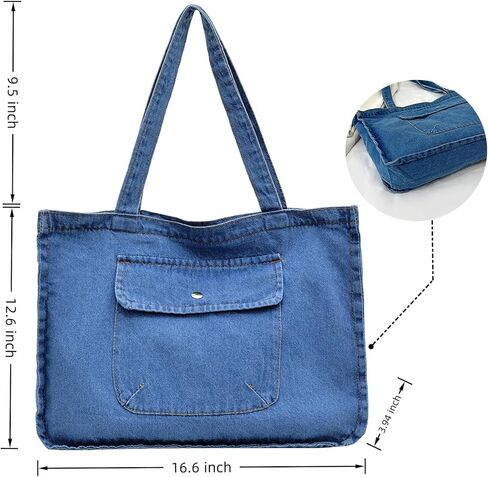 Blue Jean المحافظ للنساء ، حقيبة الدنيم ذات السعة الكبيرة الناعمة ، إغلاق السوستة العلوي ، حقيبة يد خفيفة الوزن للعمل على شاطئ السفر in Saudi Arabia