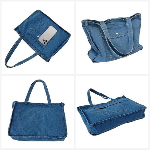 Blue Jean المحافظ للنساء ، حقيبة الدنيم ذات السعة الكبيرة الناعمة ، إغلاق السوستة العلوي ، حقيبة يد خفيفة الوزن للعمل على شاطئ السفر in Saudi Arabia