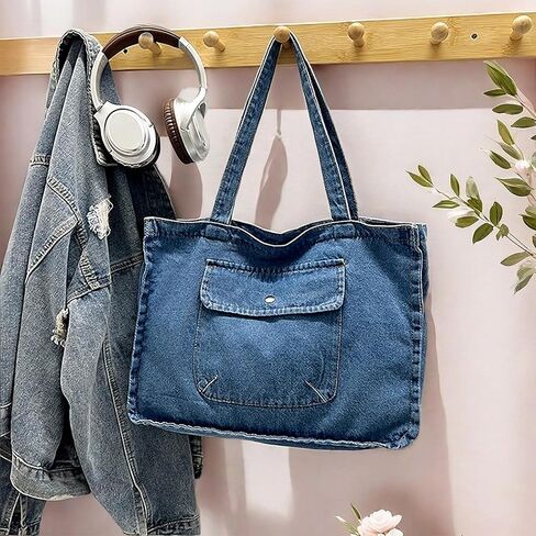 Blue Jean المحافظ للنساء ، حقيبة الدنيم ذات السعة الكبيرة الناعمة ، إغلاق السوستة العلوي ، حقيبة يد خفيفة الوزن للعمل على شاطئ السفر in Saudi Arabia