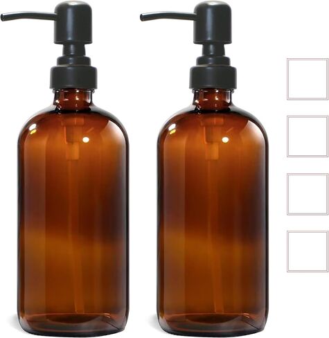 Amber Glass Soap Dispenser, 2 Pack Hand Soap Dispenser with Stainless Steel Pump for Bathroom and Kitchen, 16 oz, Premium Glass Pump Bottles in Saudi Arabia