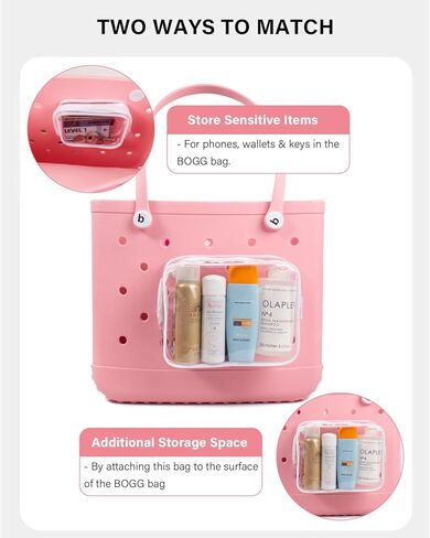 4 Packs Clear Bogg Bog Accessories Beach Tote Bag Suitable for Bogg Bag Insert Bag Cellphone Phone Holder Clear Makeup Bags Toiletry Bag Key Holder for Bogg Bag, Accessories for Bogg Bags (White) in Kuwait