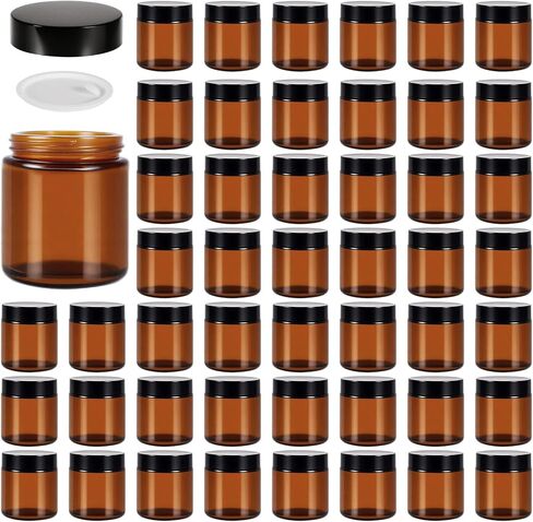 48 Pack 4oz Amber Glass Jars with Lids, Airtight Containers with Liners Lid for Cosmetics, Travel, Lotions Powder, Onitments Candle Making, DIY | Leak-Proof, Reusable (4OZ) in Saudi Arabia