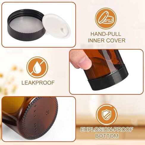 48 Pack 4oz Amber Glass Jars with Lids, Airtight Containers with Liners Lid for Cosmetics, Travel, Lotions Powder, Onitments Candle Making, DIY | Leak-Proof, Reusable (4OZ) in Saudi Arabia