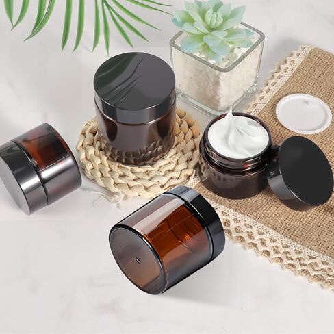 48 Pack 4oz Amber Glass Jars with Lids, Airtight Containers with Liners Lid for Cosmetics, Travel, Lotions Powder, Onitments Candle Making, DIY | Leak-Proof, Reusable (4OZ) in Saudi Arabia