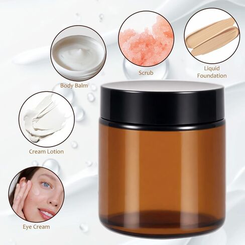 48 Pack 4oz Amber Glass Jars with Lids, Airtight Containers with Liners Lid for Cosmetics, Travel, Lotions Powder, Onitments Candle Making, DIY | Leak-Proof, Reusable (4OZ) in Saudi Arabia