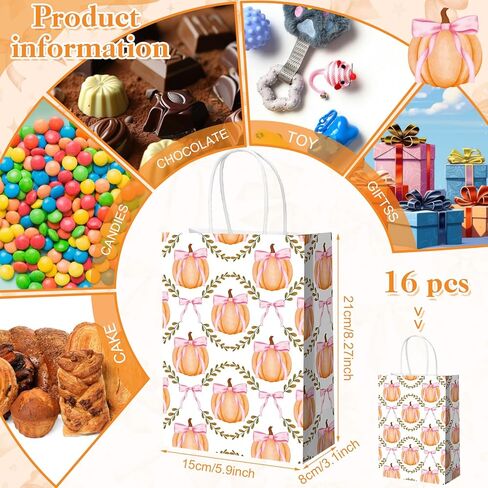 16 قطعة من Kolldenn أكياس هدايا ورقية على شكل فيونكة وردية من Kolldenn حقائب هدايا لحفلات أعياد الميلاد وعيد الميلاد مع مقابض حقائب حلوى Goodie لمستلزمات حفلات الزفاف الوردية مقاس 8.3 × 5.9 × 3.1 بوصة (فيونكة وردية صغيرة) in Kuwait